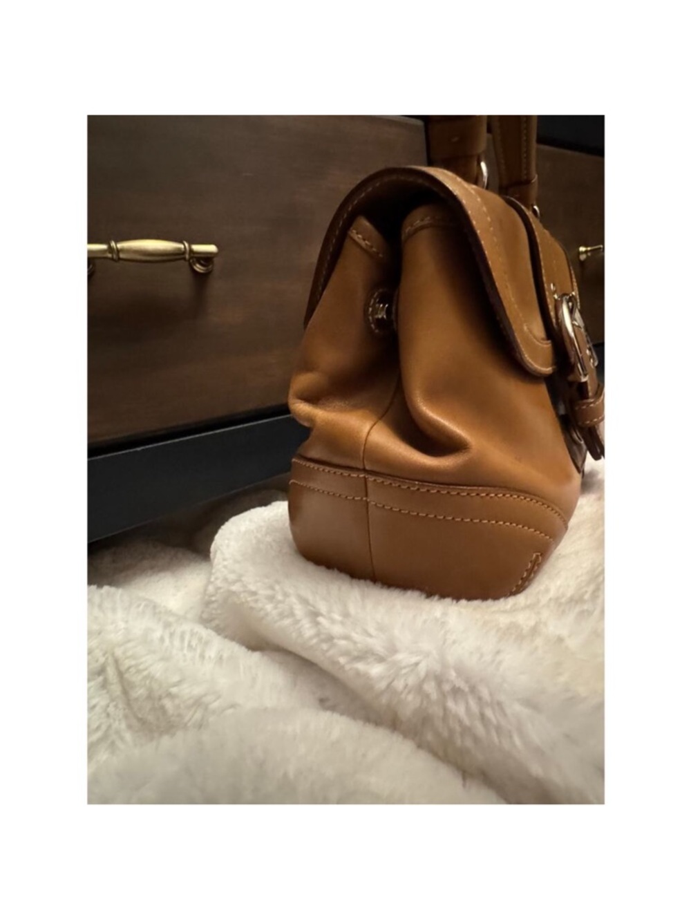 Coach SoHo Hampton Cognac Leather Shoulder Bag with Buckle Saddle Flap - Picture 12 of 14